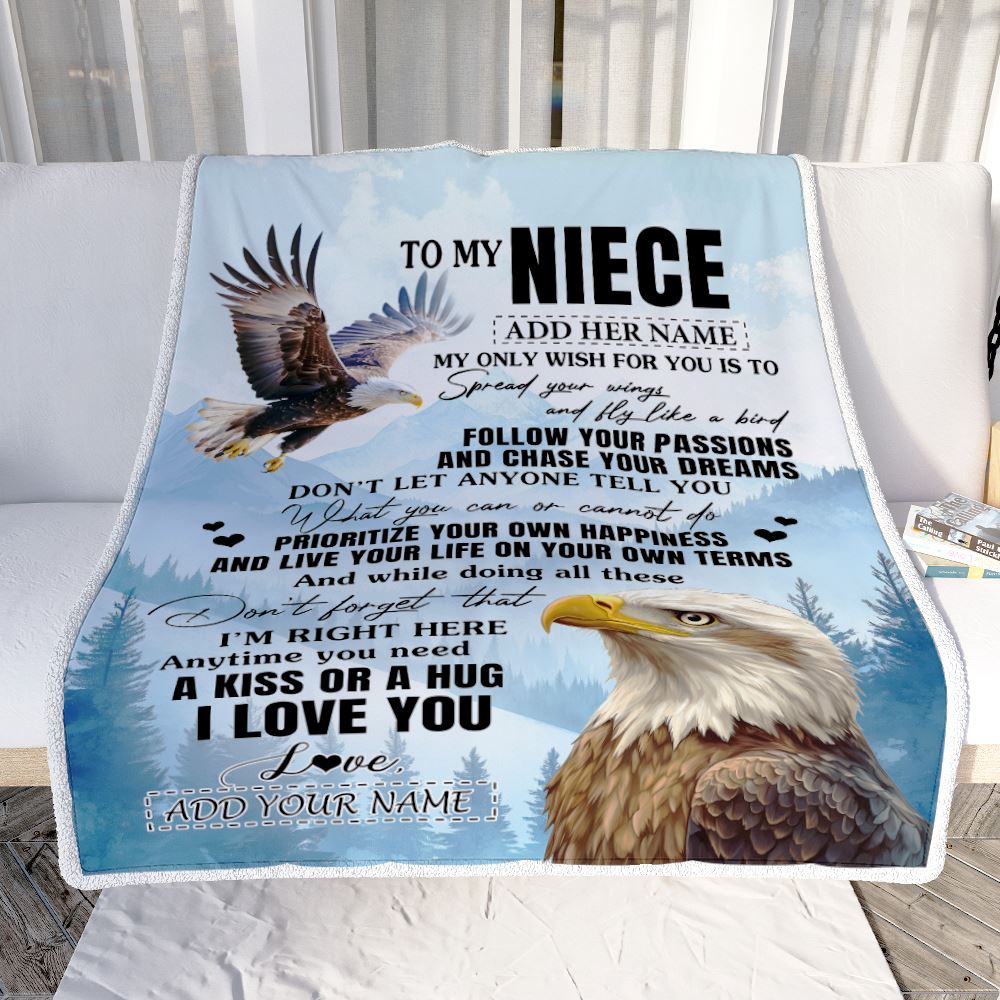 Personalized To My Niece Gifts Blanket From Aunt Uncle Eagle My Only Wish For You Niece Birthday Gifts Graduation Christmas Customized Fleece Throw Blanket | siriusteestore