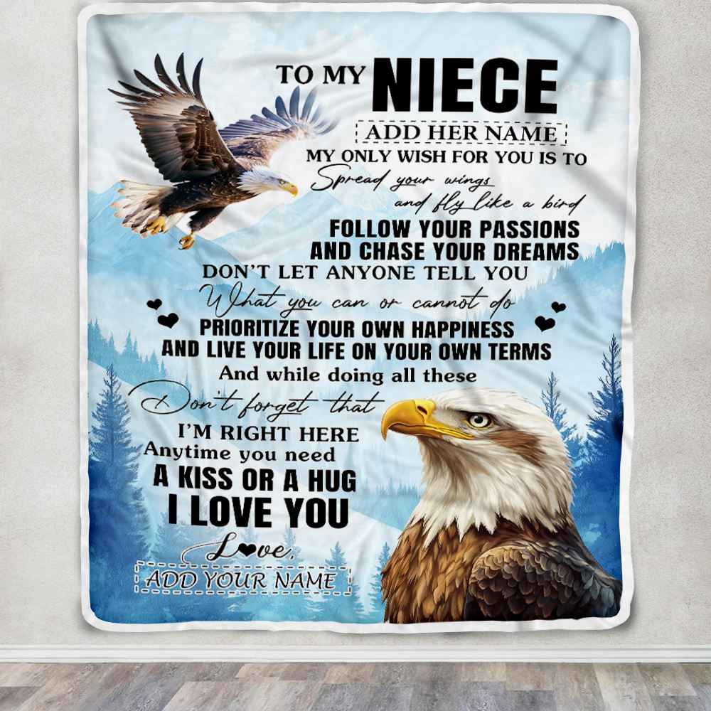 Personalized To My Niece Gifts Blanket From Aunt Uncle Eagle My Only Wish For You Niece Birthday Gifts Graduation Christmas Customized Fleece Throw Blanket | siriusteestore