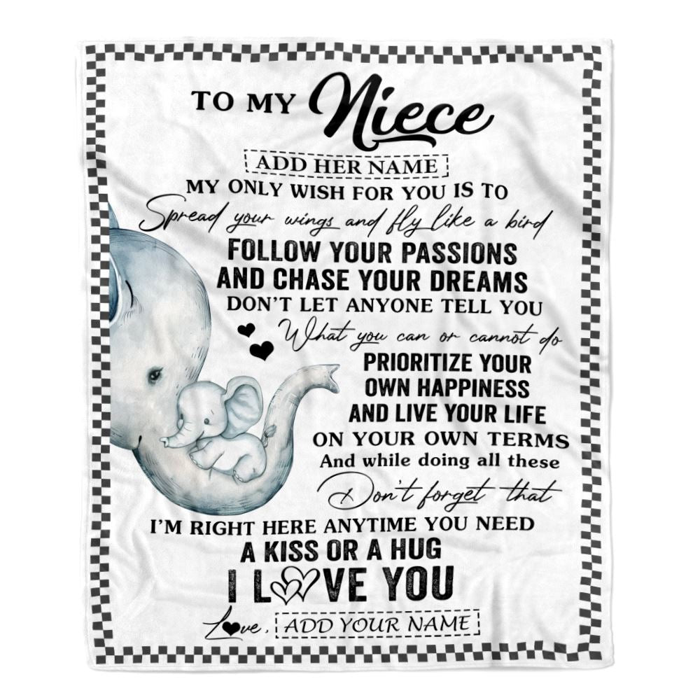 Personalized To My Niece Gifts Blanket From Aunt Uncle Elephant My Only Wish For You Niece Birthday Gifts Graduation Christmas Customized Fleece Throw Blanket | siriusteestore
