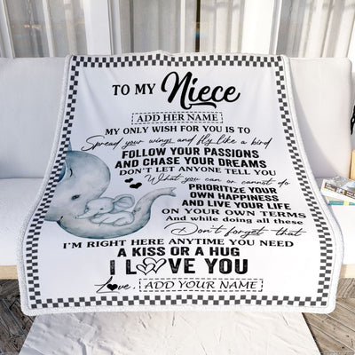 Personalized To My Niece Gifts Blanket From Aunt Uncle Elephant My Only Wish For You Niece Birthday Gifts Graduation Christmas Customized Fleece Throw Blanket | siriusteestore
