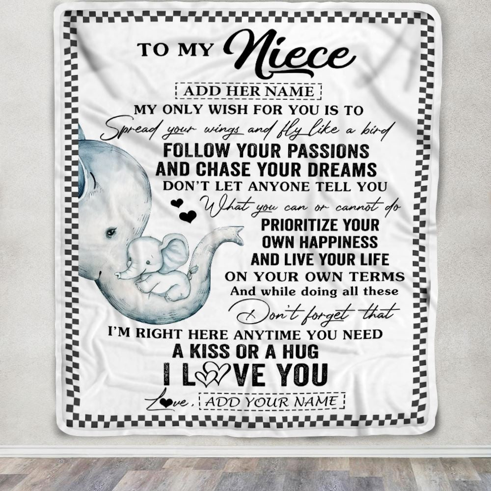 Personalized To My Niece Gifts Blanket From Aunt Uncle Elephant My Only Wish For You Niece Birthday Gifts Graduation Christmas Customized Fleece Throw Blanket | siriusteestore