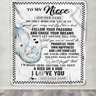 Personalized To My Niece Gifts Blanket From Aunt Uncle Elephant My Only Wish For You Niece Birthday Gifts Graduation Christmas Customized Fleece Throw Blanket | siriusteestore