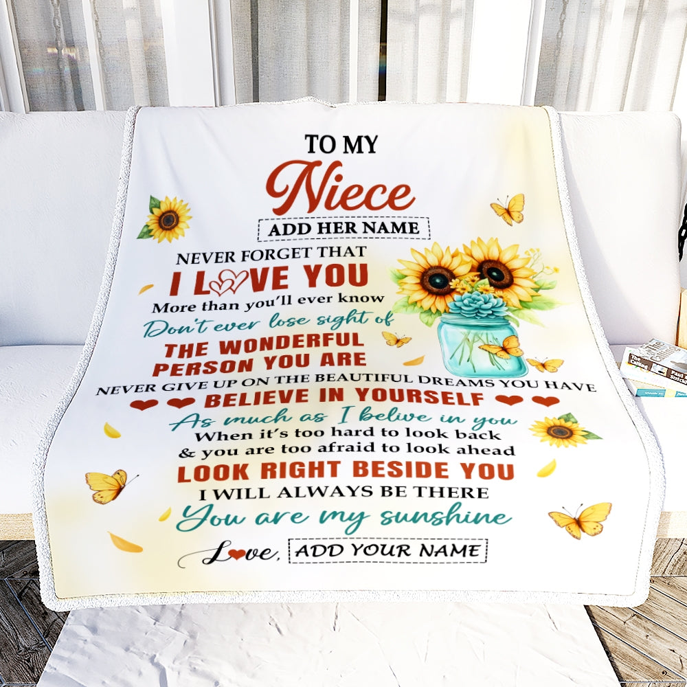 Personalized To My Niece Gifts Blanket From Aunt Uncle Encouragement Sunflower Presents For Niece Birthday Gifts Graduation Christmas Custom Fleece Blanket | siriusteestore