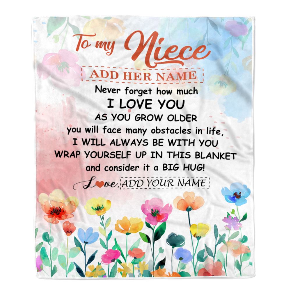 Personalized To My Niece Gifts Blanket From Aunt Uncle Floral A Big Hug I Love You Niece Birthday Gifts Graduation Christmas Customized Fleece Throw Blanket | siriusteestore