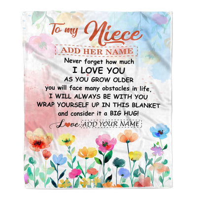 Personalized To My Niece Gifts Blanket From Aunt Uncle Floral A Big Hug I Love You Niece Birthday Gifts Graduation Christmas Customized Fleece Throw Blanket | siriusteestore