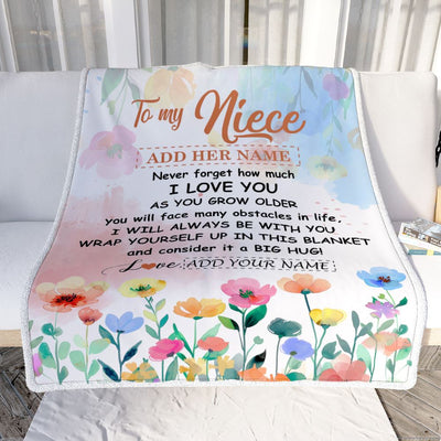 Personalized To My Niece Gifts Blanket From Aunt Uncle Floral A Big Hug I Love You Niece Birthday Gifts Graduation Christmas Customized Fleece Throw Blanket | siriusteestore