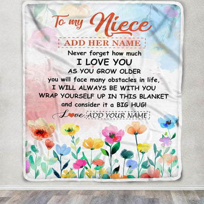 Personalized To My Niece Gifts Blanket From Aunt Uncle Floral A Big Hug I Love You Niece Birthday Gifts Graduation Christmas Customized Fleece Throw Blanket | siriusteestore