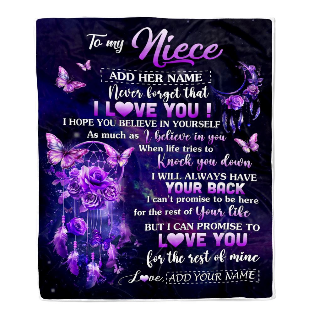 Personalized To My Niece Gifts Blanket From Aunt Uncle Floral Butterfly Love You Niece Birthday Gifts Graduation Christmas Customized Fleece Blanket | siriusteestore
