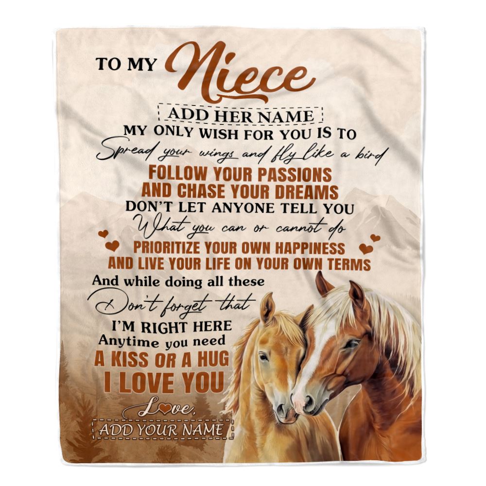 Personalized To My Niece Gifts Blanket From Aunt Uncle Horse My Only Wish For You Niece Birthday Gifts Graduation Christmas Customized Fleece Throw Blanket | siriusteestore