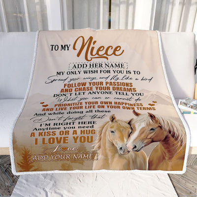 Personalized To My Niece Gifts Blanket From Aunt Uncle Horse My Only Wish For You Niece Birthday Gifts Graduation Christmas Customized Fleece Throw Blanket | siriusteestore