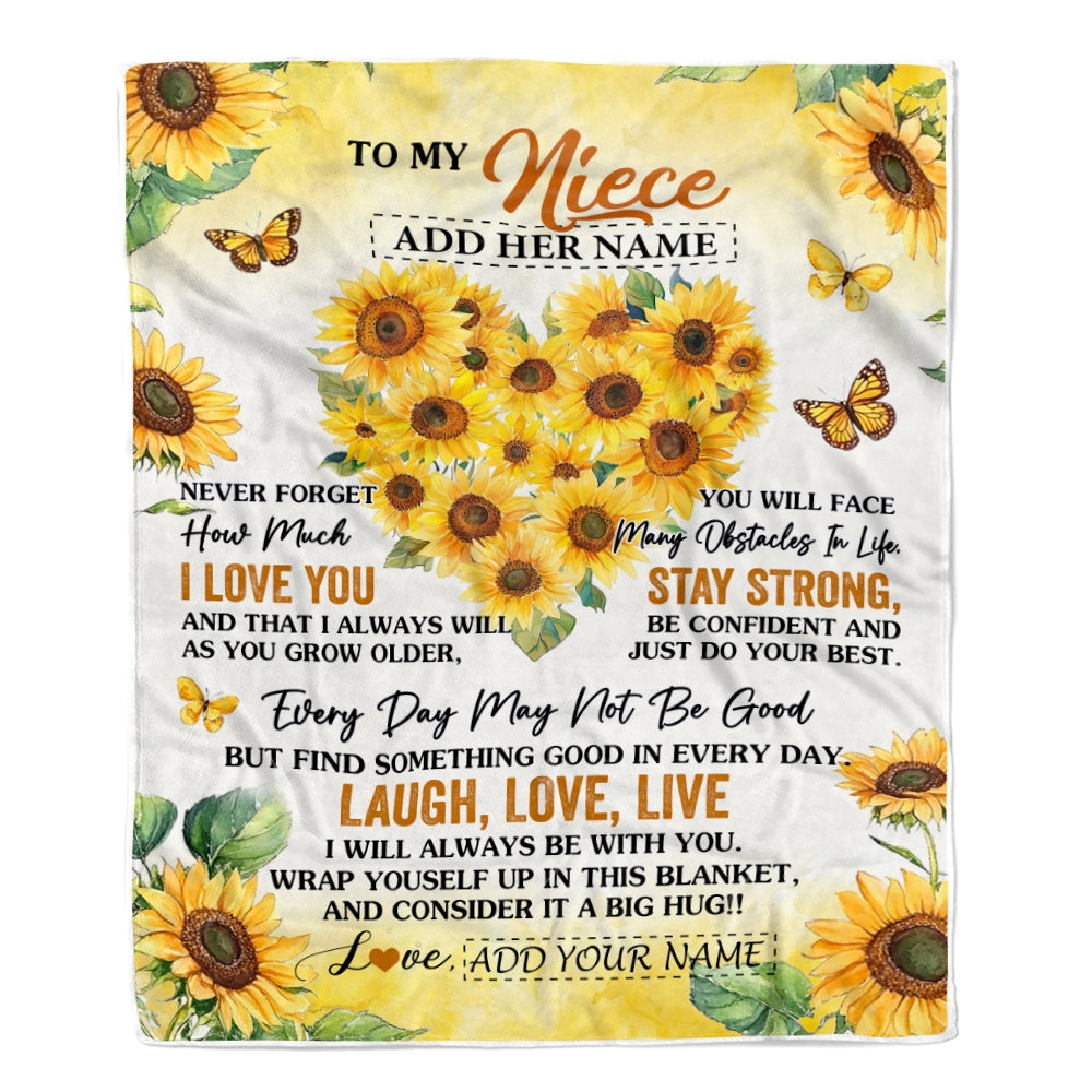 Personalized To My Niece Gifts Blanket From Aunt Uncle Laugh Love Live Sunflower Niece Birthday Gifts Graduation Christmas Customized Bedroom Fleece Blanket | siriusteestore
