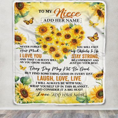 Personalized To My Niece Gifts Blanket From Aunt Uncle Laugh Love Live Sunflower Niece Birthday Gifts Graduation Christmas Customized Bedroom Fleece Blanket | siriusteestore