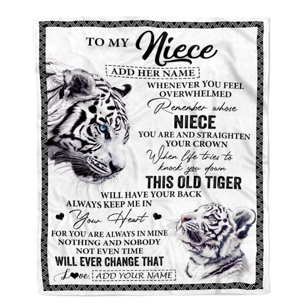 Personalized To My Niece Gifts Blanket From Aunt Uncle Whenever White Tiger Unique Birthday Gifts For Niece Graduation Christmas Customized Fleece Blanket | siriusteestore