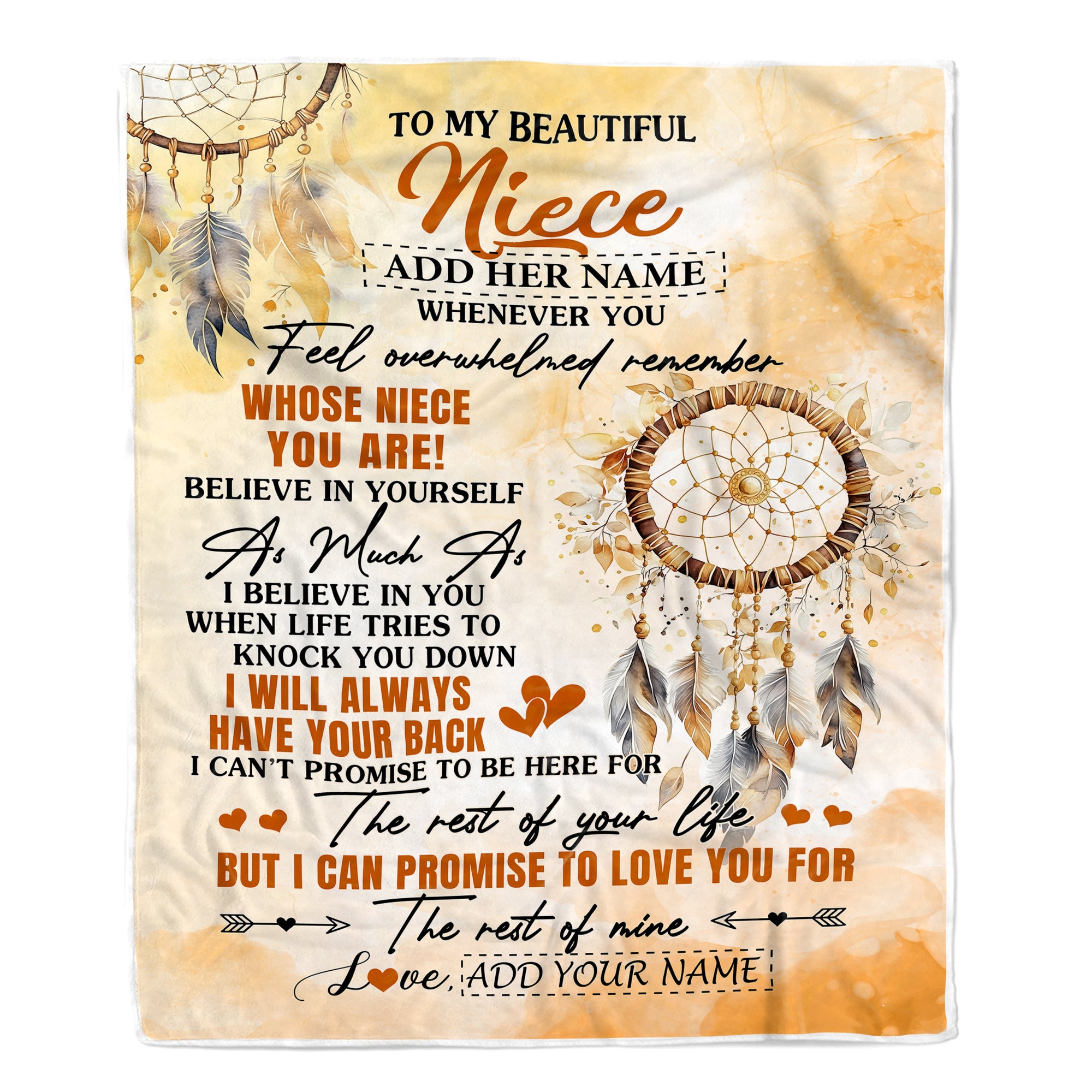 Personalized To My Niece Gifts Blanket From Aunt Uncle Whenever You Feel Dream Catcher Niece Birthday Gifts Graduation Christmas Customized Fleece Blanket | siriusteestore
