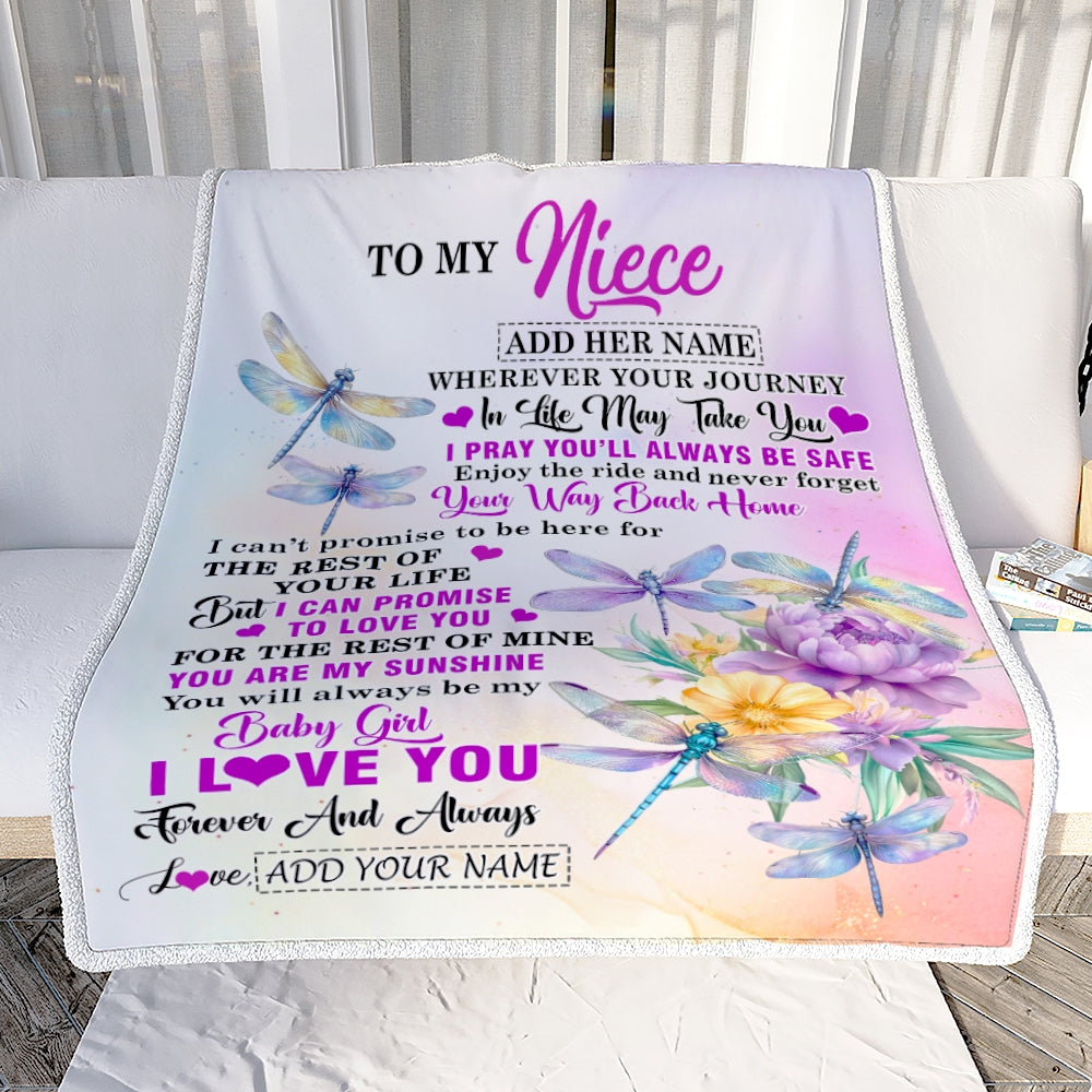 Personalized To My Niece Gifts Blanket From Aunt Uncle Wherever Your Journey In Life Dragonfly Niece Birthday Gifts Warm Customized Fleece Throw Blanket | siriusteestore