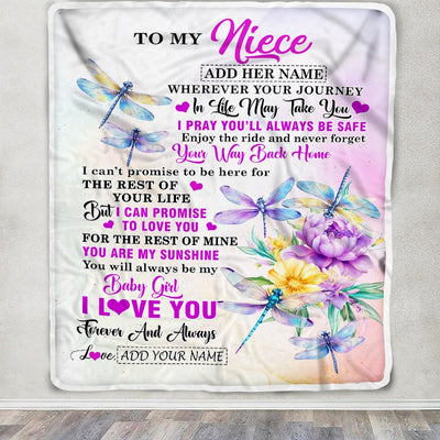 Personalized To My Niece Gifts Blanket From Aunt Uncle Wherever Your Journey In Life Dragonfly Niece Birthday Gifts Warm Customized Fleece Throw Blanket | siriusteestore