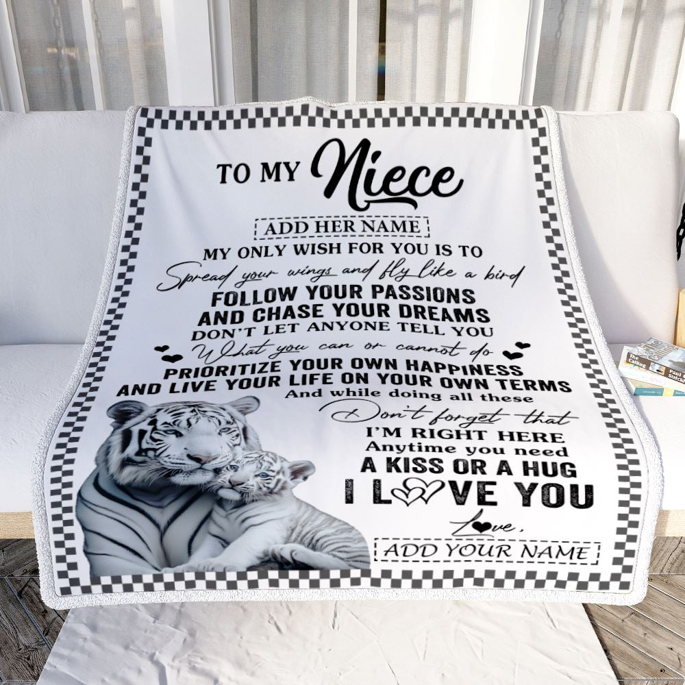 Personalized To My Niece Gifts Blanket From Aunt Uncle White Tiger My Only Wish For You Niece Birthday Gifts Graduation Christmas Customized Fleece Blanket | siriusteestore