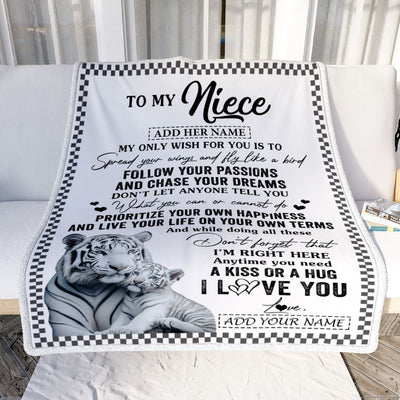 Personalized To My Niece Gifts Blanket From Aunt Uncle White Tiger My Only Wish For You Niece Birthday Gifts Graduation Christmas Customized Fleece Blanket | siriusteestore