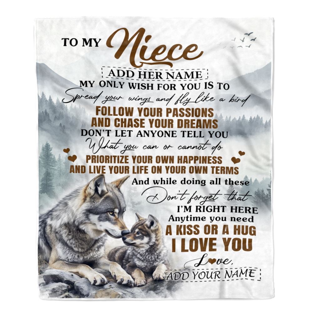 Personalized To My Niece Gifts Blanket From Aunt Uncle Wolf My Only Wish For You Niece Birthday Gifts Graduation Christmas Customized Fleece Throw Blanket | siriusteestore