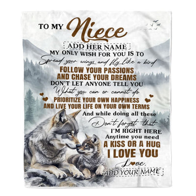Personalized To My Niece Gifts Blanket From Aunt Uncle Wolf My Only Wish For You Niece Birthday Gifts Graduation Christmas Customized Fleece Throw Blanket | siriusteestore