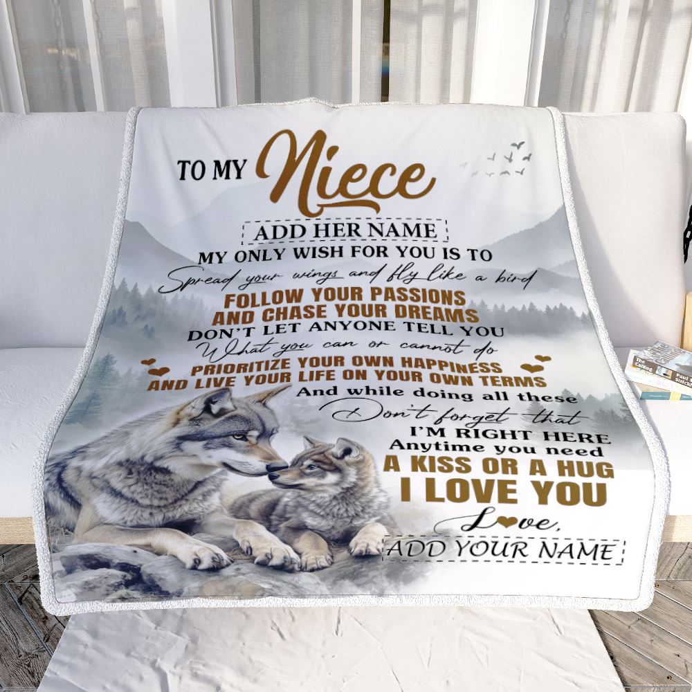 Personalized To My Niece Gifts Blanket From Aunt Uncle Wolf My Only Wish For You Niece Birthday Gifts Graduation Christmas Customized Fleece Throw Blanket | siriusteestore