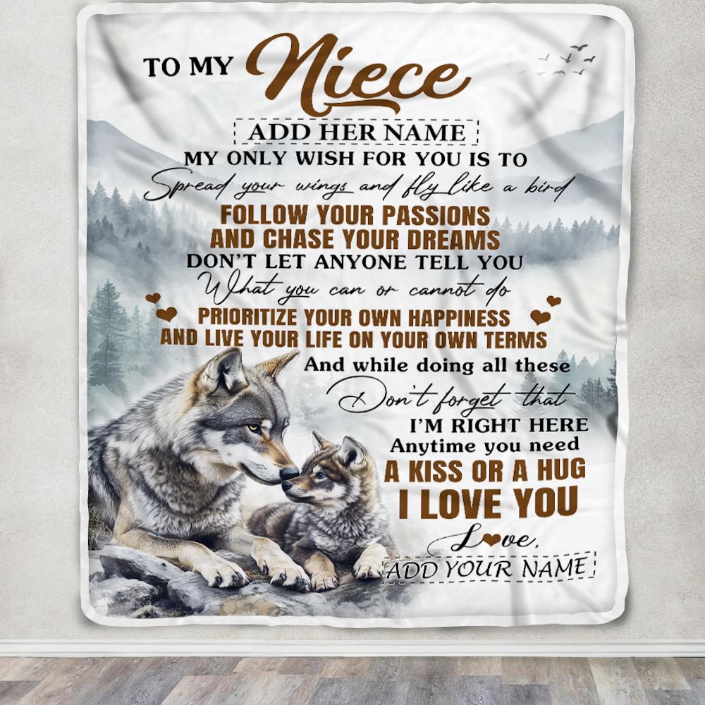 Personalized To My Niece Gifts Blanket From Aunt Uncle Wolf My Only Wish For You Niece Birthday Gifts Graduation Christmas Customized Fleece Throw Blanket | siriusteestore