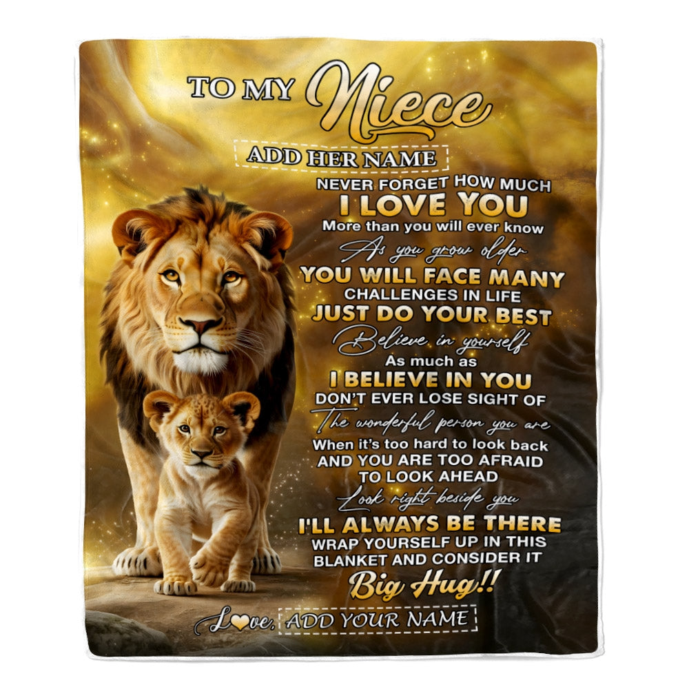 Personalized To My Niece Gifts Blanket From Uncle Never Forget How Much I Love You Lion Niece Birthday Gifts Christmas Customized Fleece Throw Blanket | siriusteestore