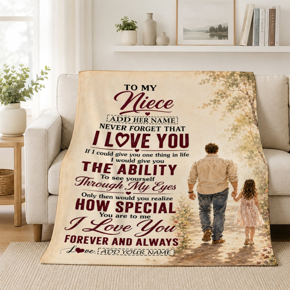 Personalized To My Niece Gifts Blanket From Uncle Niece Holding Hands Letter Birthday Gift Graduation Christmas Customized Bed Fleece Throw Blanket | siriusteestore