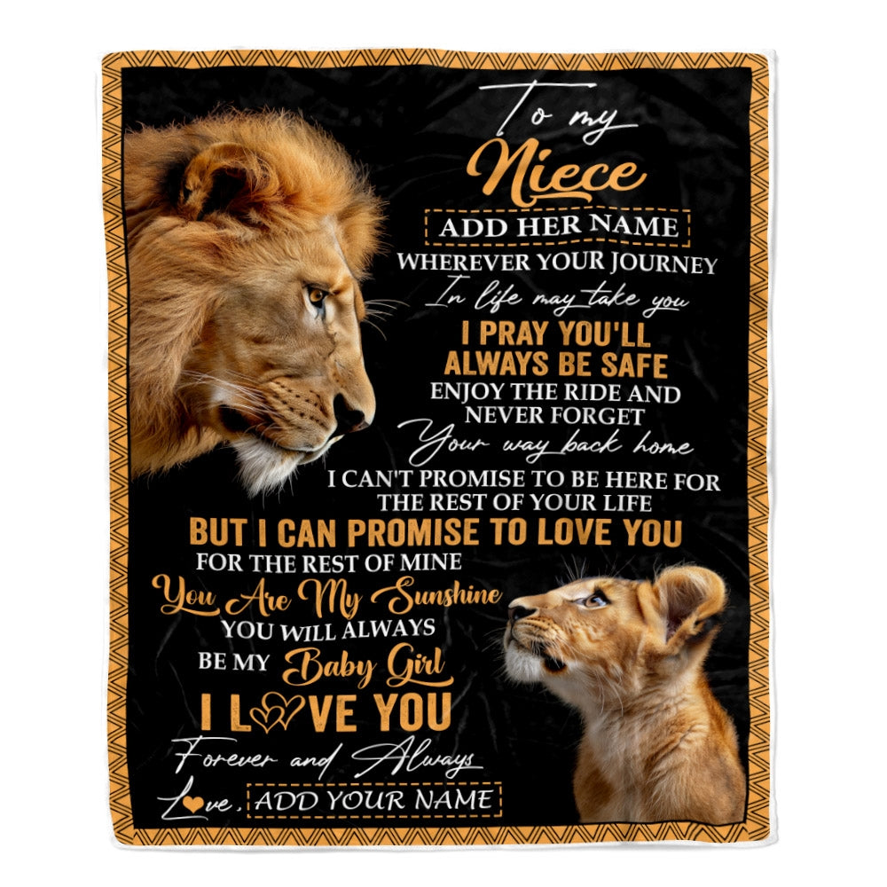 Personalized To My Niece Gifts Blanket From Uncle Wherever Your Journey In Life Lion Niece Birthday Gifts Christmas Customized Fleece Throw Blanket | siriusteestore