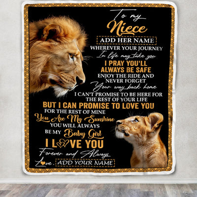 Personalized To My Niece Gifts Blanket From Uncle Wherever Your Journey In Life Lion Niece Birthday Gifts Christmas Customized Fleece Throw Blanket | siriusteestore