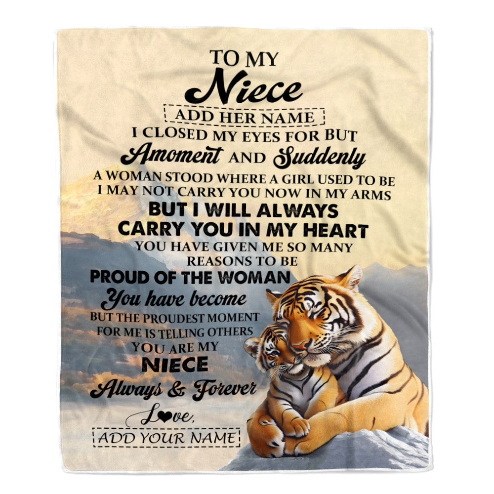 Personalized To My Niece Gifts Blanket Tiger From Aunt Uncle Auntie You Are My Niece Birthday Gifts Graduation Christmas Custom Fleece Throw Blanket | siriusteestore