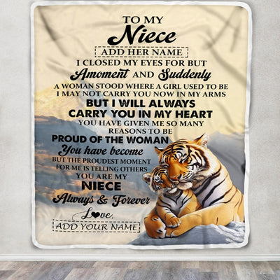 Personalized To My Niece Gifts Blanket Tiger From Aunt Uncle Auntie You Are My Niece Birthday Gifts Graduation Christmas Custom Fleece Throw Blanket | siriusteestore