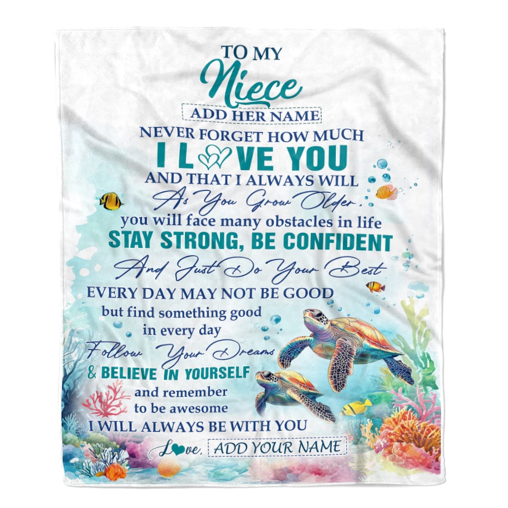 Personalized To My Niece Gifts Blanket Turtle I Love You Forever From Aunt Auntie Uncle Niece Birthday Gifts Christmas Graduation Customized Fleece Blanket | siriusteestore