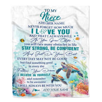 Personalized To My Niece Gifts Blanket Turtle I Love You Forever From Aunt Auntie Uncle Niece Birthday Gifts Christmas Graduation Customized Fleece Blanket | siriusteestore