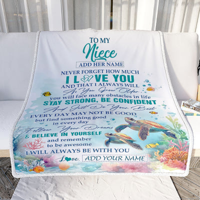 Personalized To My Niece Gifts Blanket Turtle I Love You Forever From Aunt Auntie Uncle Niece Birthday Gifts Christmas Graduation Customized Fleece Blanket | siriusteestore