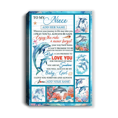 Personalized To My Niece Gifts Canvas Dolphin From Aunt Uncle My Sunshine Baby Girl Niece Birthday Gift Christmas Graduation Custom Wall Art Framed Canvas | siriusteestore