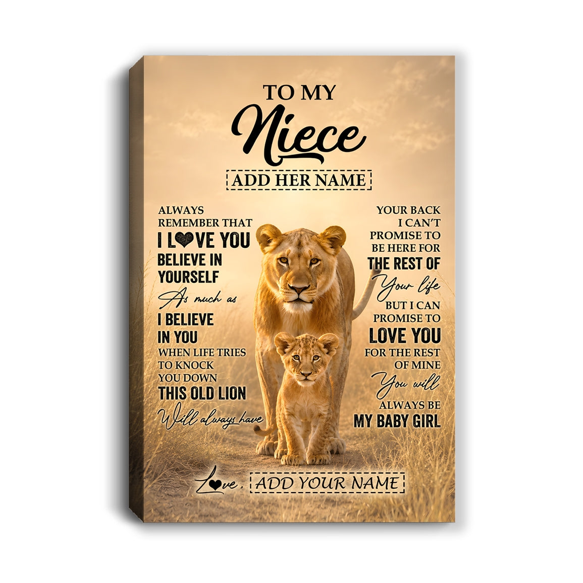 Personalized To My Niece Gifts Canvas From Aunt Auntie Always Remember Lion Gifts For Niece Birthday Graduation Christmas Custom Wall Art Framed Canvas | siriusteestore