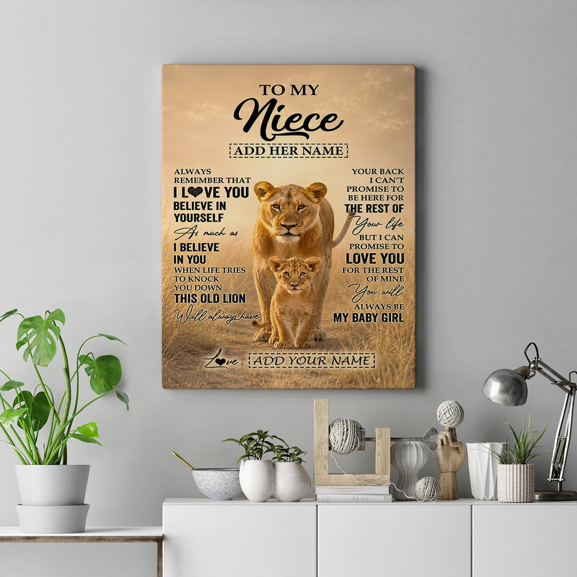 Personalized To My Niece Gifts Canvas From Aunt Auntie Always Remember Lion Gifts For Niece Birthday Graduation Christmas Custom Wall Art Framed Canvas | siriusteestore