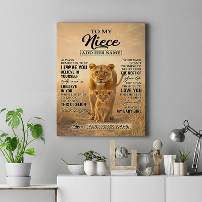 Personalized To My Niece Gifts Canvas From Aunt Auntie Always Remember Lion Gifts For Niece Birthday Graduation Christmas Custom Wall Art Framed Canvas | siriusteestore