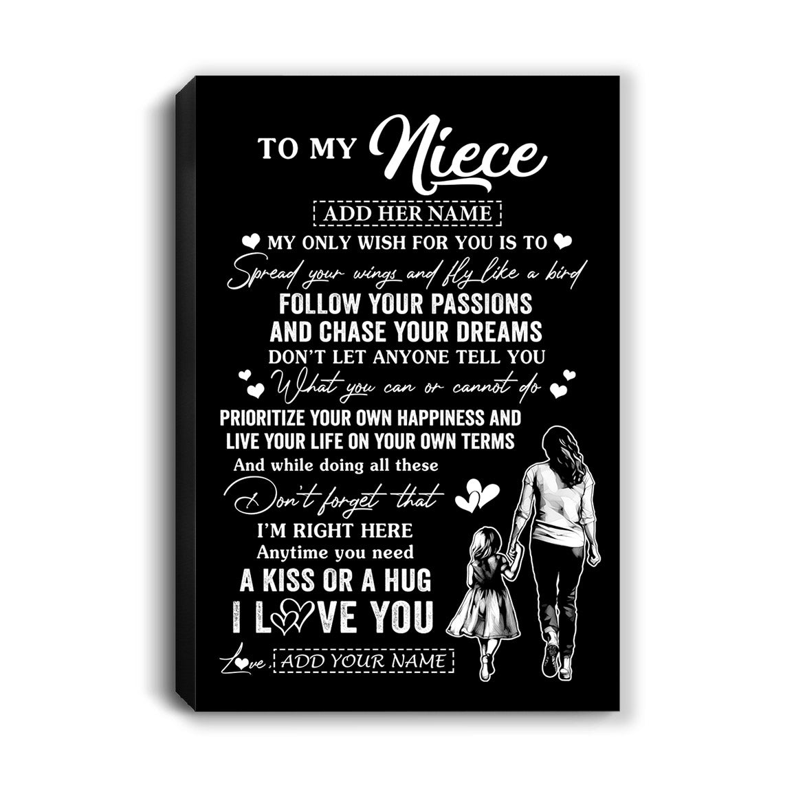 Personalized To My Niece Gifts Canvas From Aunt Auntie My Only Wish For You Niece Birthday Gifts Graduation Christmas Custom Wall Art Print Framed Canvas | siriusteestore