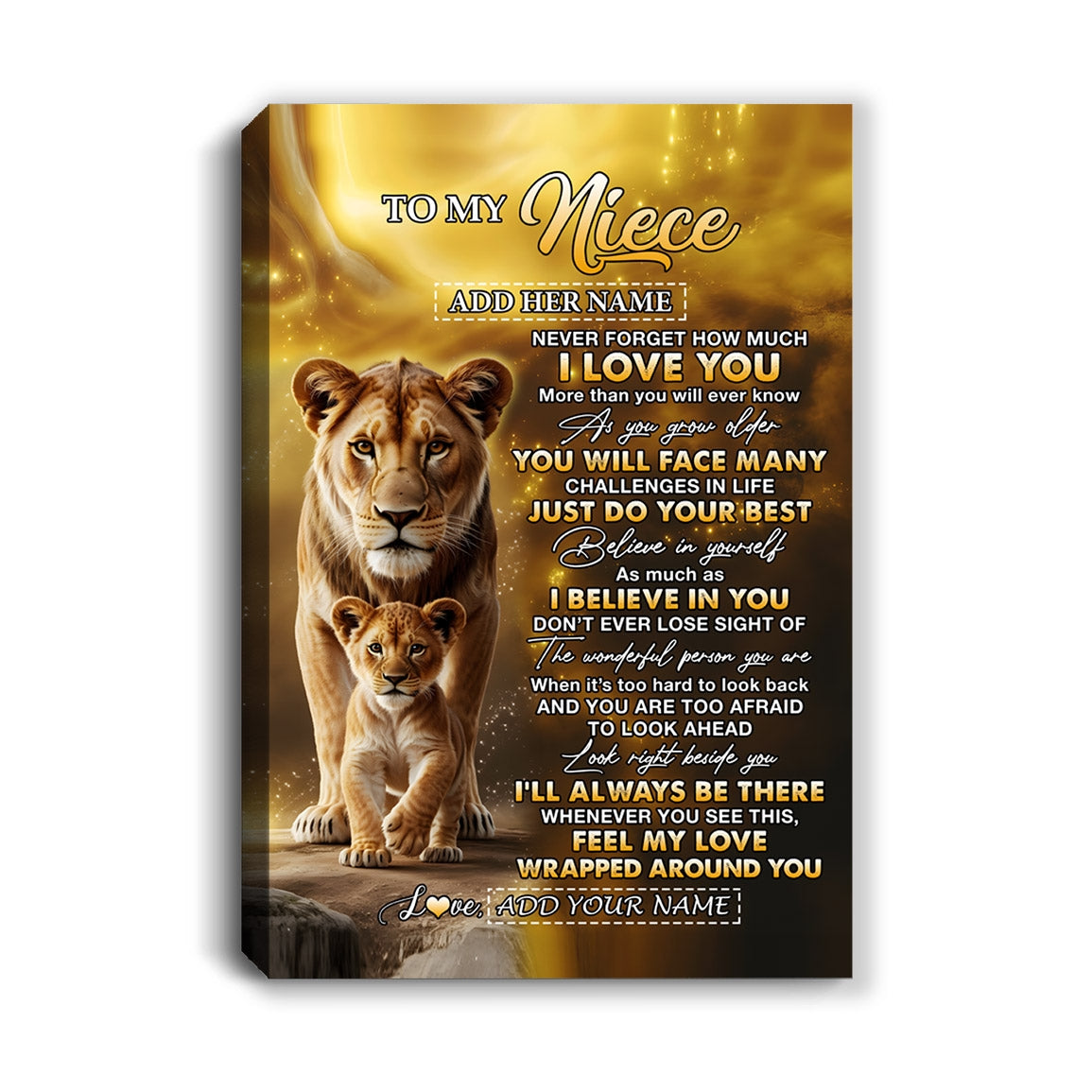 Personalized To My Niece Gifts Canvas From Aunt Auntie Never Forget How Much I Love You Lion Niece Birthday Graduation Gifts Christmas Custom Wall Art Framed Canvas | siriusteestore