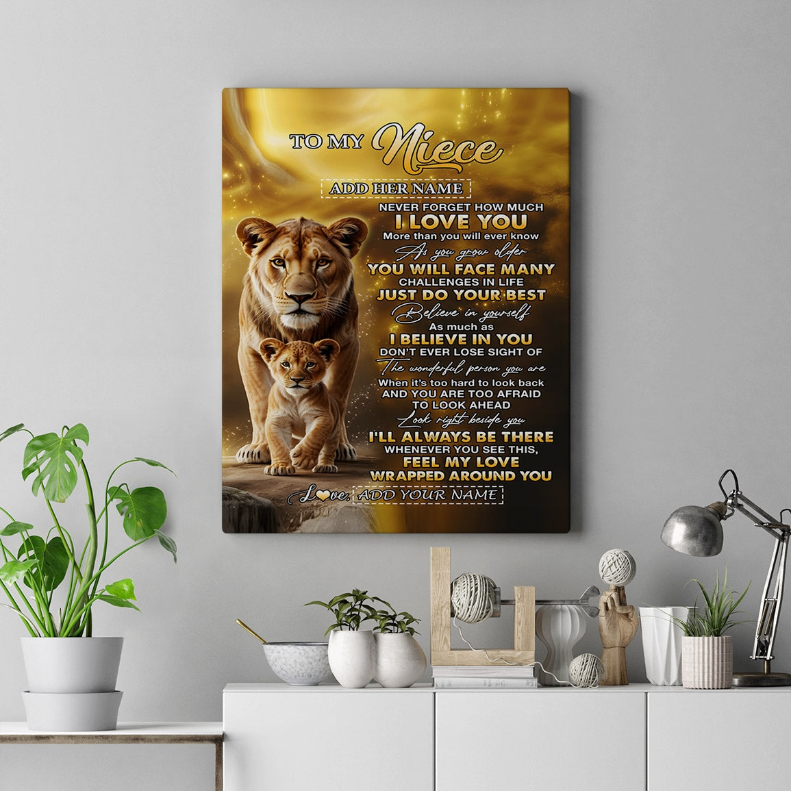 Personalized To My Niece Gifts Canvas From Aunt Auntie Never Forget How Much I Love You Lion Niece Birthday Graduation Gifts Christmas Custom Wall Art Framed Canvas | siriusteestore