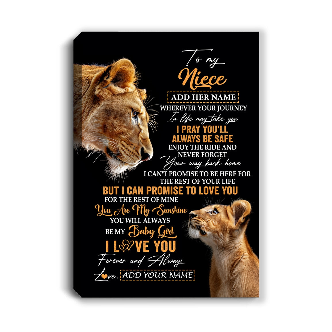 Personalized To My Niece Gifts Canvas From Aunt Auntie Wherever Your Journey In Life Lion Niece Birthday Gifts Christmas Custom Wall Art Framed Canvas | siriusteestore