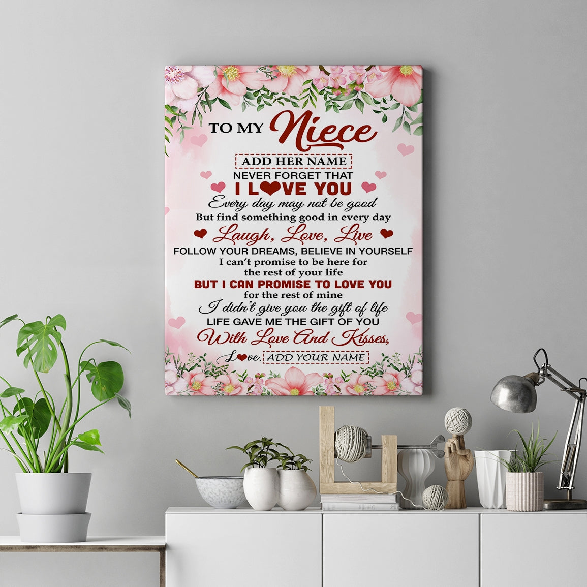 Personalized To My Niece Gifts Canvas From Aunt Uncle Auntie Floral I Love You Birthday Gifts For Niece Graduation Christmas Customized Wall Art Framed Canvas | siriusteestore