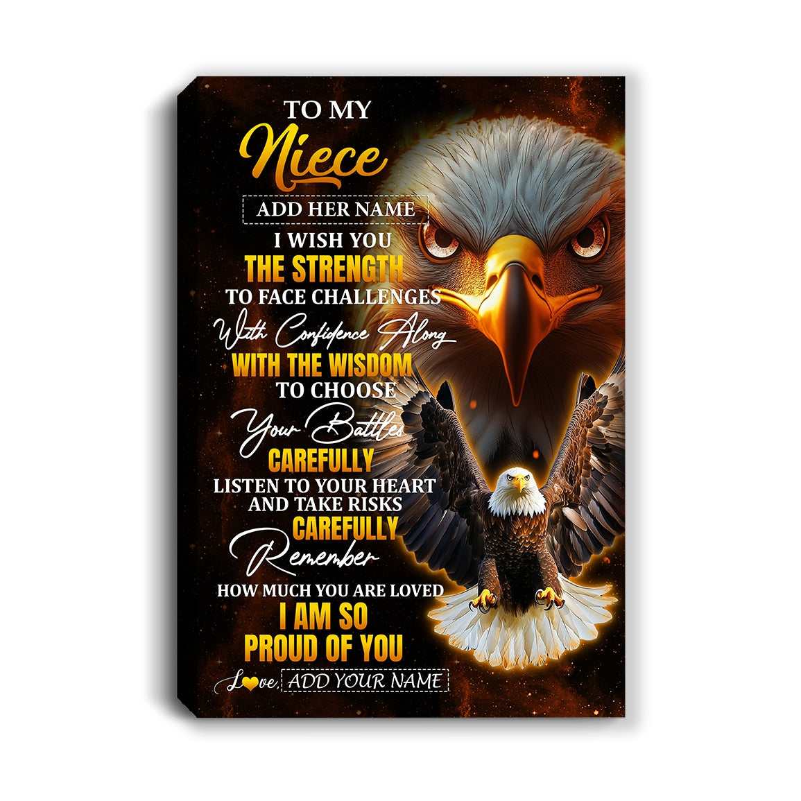 Personalized To My Niece Gifts Canvas From Aunt Uncle Auntie I Wish You The Strength Eagle Niece Birthday Gifts Christmas Graduation Custom Wall Art Framed Canvas | siriusteestore