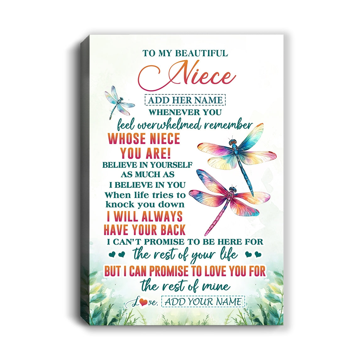 Personalized To My Niece Gifts Canvas From Aunt Uncle Auntie Whenever You Feel Dragonfly Niece Birthday Gifts Graduation Christmas Custom Wall Art Framed Canvas | siriusteestore