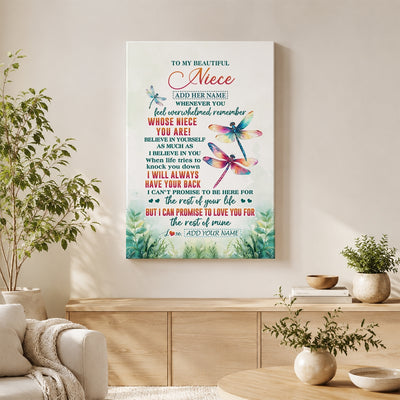 Personalized To My Niece Gifts Canvas From Aunt Uncle Auntie Whenever You Feel Dragonfly Niece Birthday Gifts Graduation Christmas Custom Wall Art Framed Canvas | siriusteestore