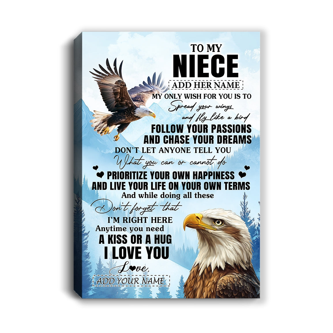 Personalized To My Niece Gifts Canvas From Aunt Uncle Eagle My Only Wish For You Niece Birthday Gifts Graduation Christmas Custom Wall Art Print Framed Canvas | siriusteestore
