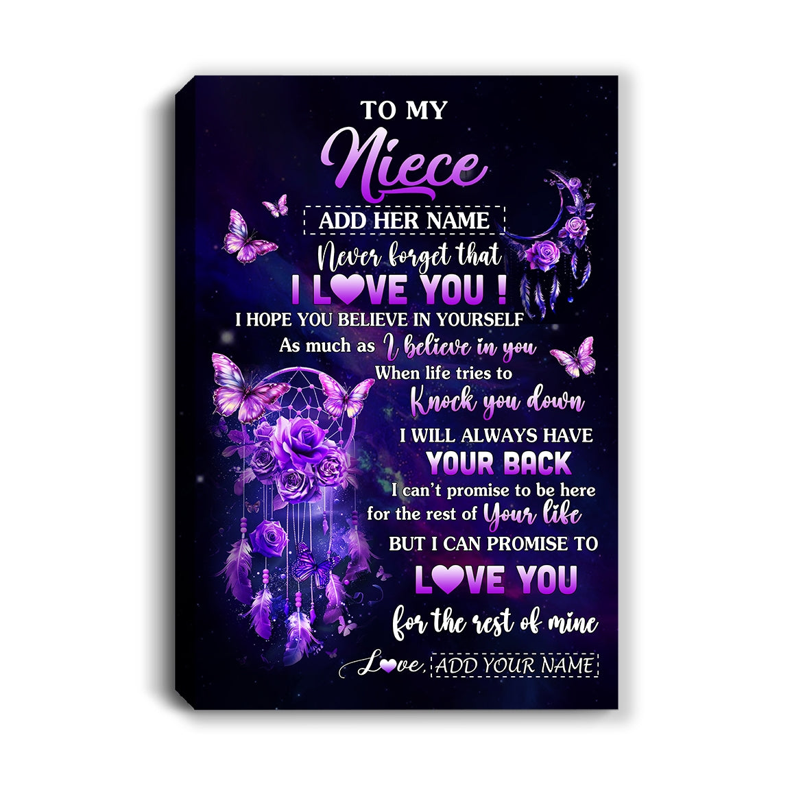 Personalized To My Niece Gifts Canvas From Aunt Uncle Floral Butterfly Love You Niece Birthday Gifts Graduation Christmas Custom Wall Art Printed Framed Canvas | siriusteestore
