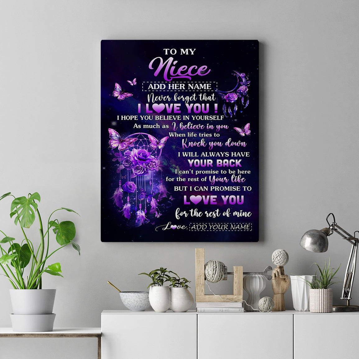 Personalized To My Niece Gifts Canvas From Aunt Uncle Floral Butterfly Love You Niece Birthday Gifts Graduation Christmas Custom Wall Art Printed Framed Canvas | siriusteestore